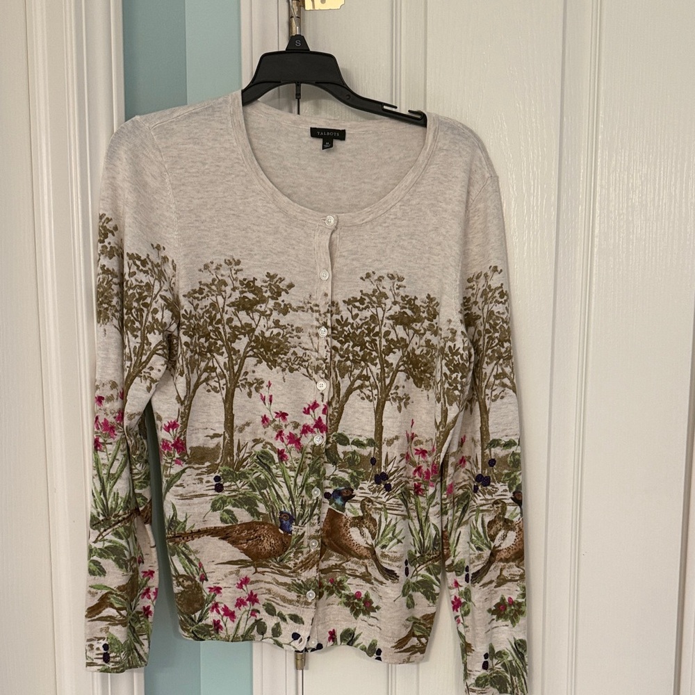 Talbots Nature-Inspired Button Down Shirt - Cream and Green